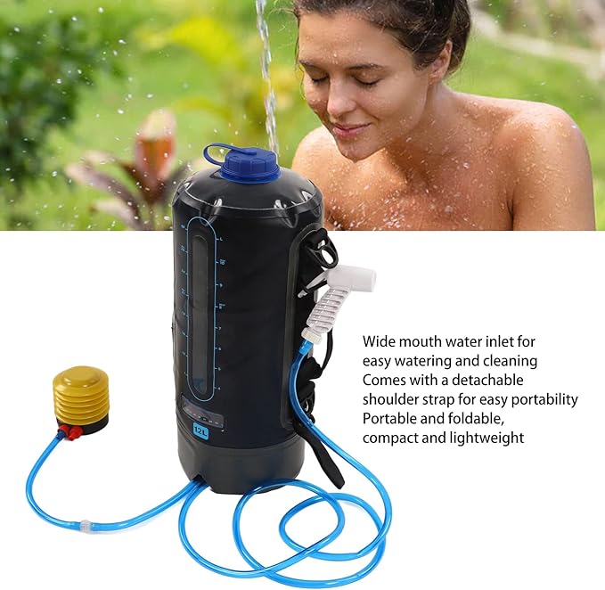 Topyond Camping Shower Bag, 12L Capacity Portable Shower Bag with Pump and Water Tube for Outdoor Backpacking,Outdoor Water Storage Bags Camping Accessories for Camping, Beach, Hiking, Climbing