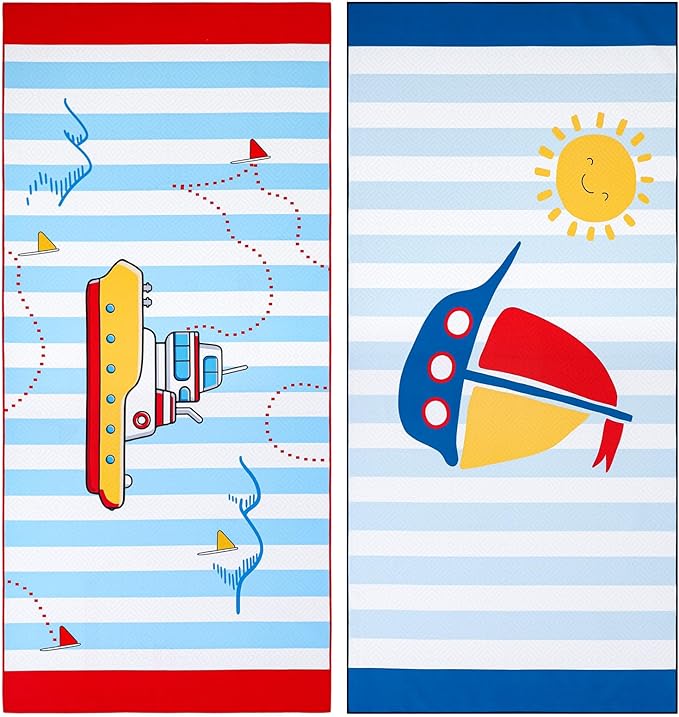 2 Pack Microfiber Beach Towel, Kids' Microfiber Pool Towel 58”x 28”, Sand-Free Beach Towel, Quick Drying Camping Towel, Super Absorbent Bath Towel Blanket, Soft Breathable and Lightweight