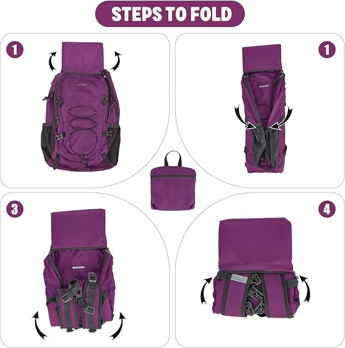 40L Lightweight Hiking Backpack Travel Packable Daypack for Women and Men, Purple