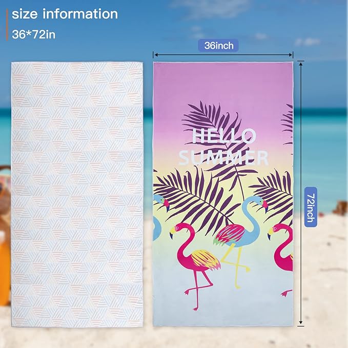 Airensky Microfiber Sand Free Beach Towel 72"x36",Extra Large Lightweight Super Absorbent Thin Fast Drying Towels for Swimming Exercise Pool Bathing Camping Girls Women Adults(Flamingo)