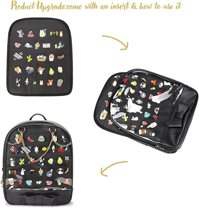 STEAMEDBUN Ita Bag Backpack Bowknot Kawaii Pin Display Backpack Bag with Insert