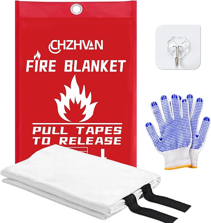 Fire Blanket for Home and Kitchen, 39.3" X 39.3" Emergency Fire Suppression Blanket with a Hook and a Pair of Gloves, for Car, Garage, Office & Camping, 1 Pack