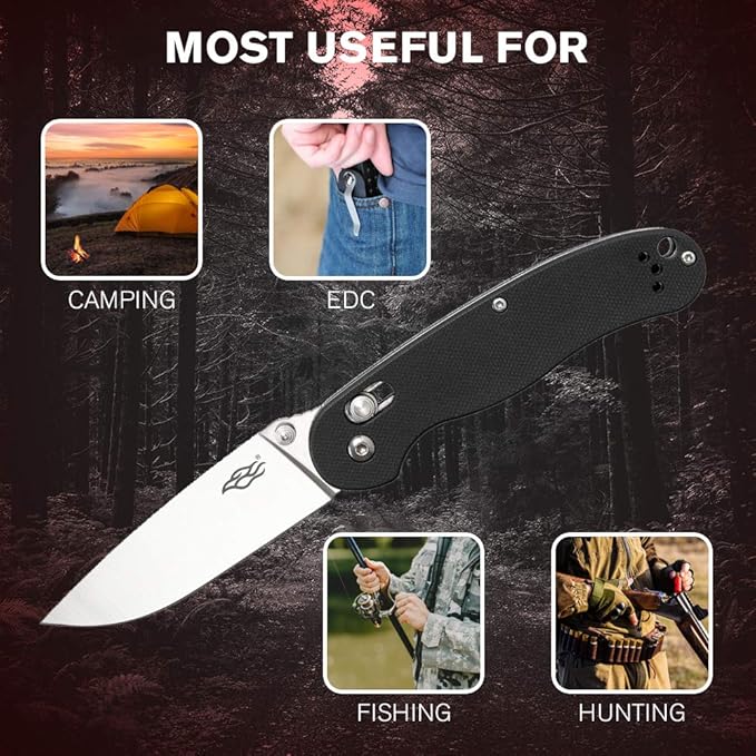 Firebird GANZO Folding Pocket Knife FB727S-GY 440C Stainless Steel Blade G10 Anti-Slip Handle with Clip Hunting Fishing Camping Gear Outdoor Folder EDC Pocket Knife (Gray)