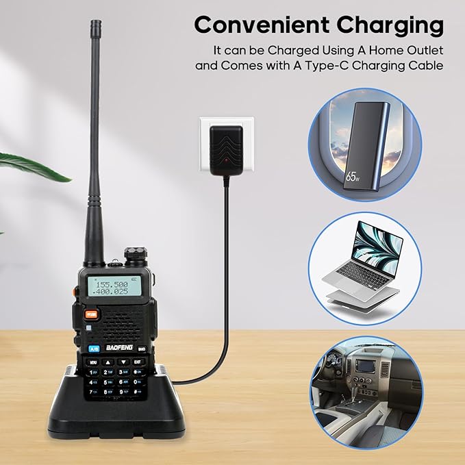 BAOFENG Radio UV-5R 2Pack with 3800mAh Extended Battery and USB Charger Cable, Rechargeable Handheld Ham Radios Long Range (VHF & UHF) with High Gain Antenna and Programming Cable (2Pack)