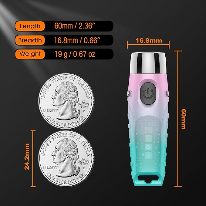 S12Plus Keychain Flashlight,610 High Lumen EDC Pocket Flashlight,USB C Rechargeable Mini LED Flashlight,Small Flashlight for Everyday use, Backpacking, Camping(Gradient Sky Blue)