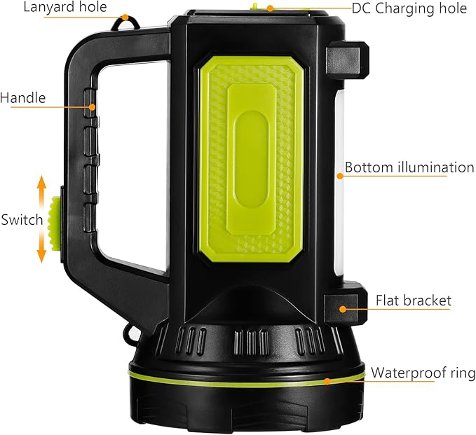 ONEVER Rechargeable Spotlights Handheld Flashlight LED Super Bright Rechargeable Flashlight, 2 Modes LED Searchlight 1200mAh Hand Flashlight Portable LED Lantern Outdoor Camping Emergency Flashlight
