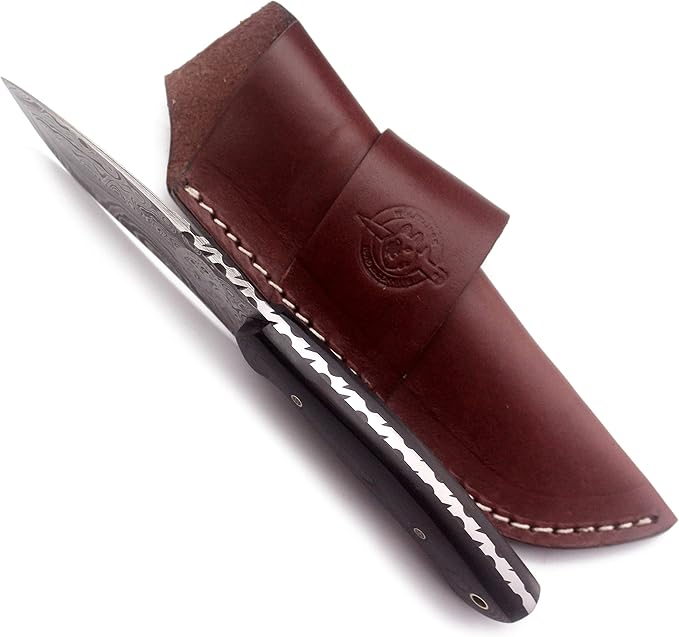 Handmade Damascus Steel Knife Bowie for Hunting,Survival,Camping,Bushcraft,and Fishing-Fixed Blade with Recurve Full Tang Micarta Handle with Cowhide-Leather Sheath WKD-772