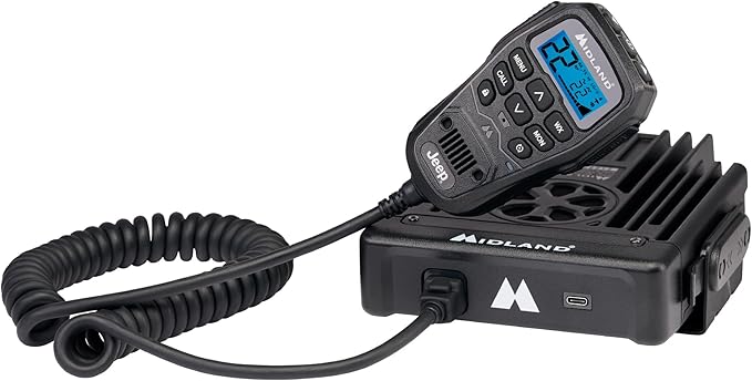Midland – MXT575J - Jeep® 50 Watt GMRS MicroMobile® Two-Way Radio - Farms Ranches Overlanding Trails Off-Roaders - 8 Repeater Channels - Compact Design External Magnetic Mount 2.1dB Unity Gain Antenna