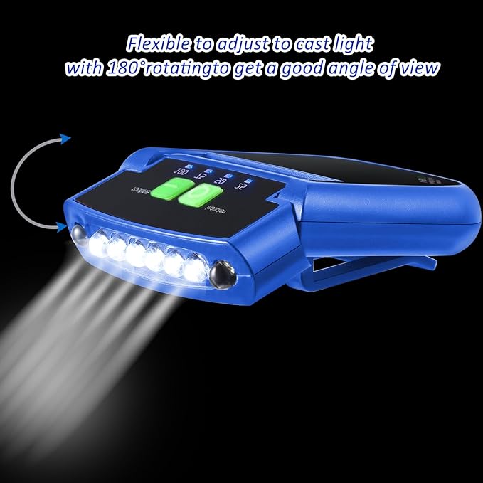 Mudder 2 Pieces LED Clip on Cap Lights USB Rechargeable Cap Flashlight Clip Waterproof Ultra Bright Hat Hands-Free Light Flashlight Headlamp for Fishing Camping Hand Work (Blue)