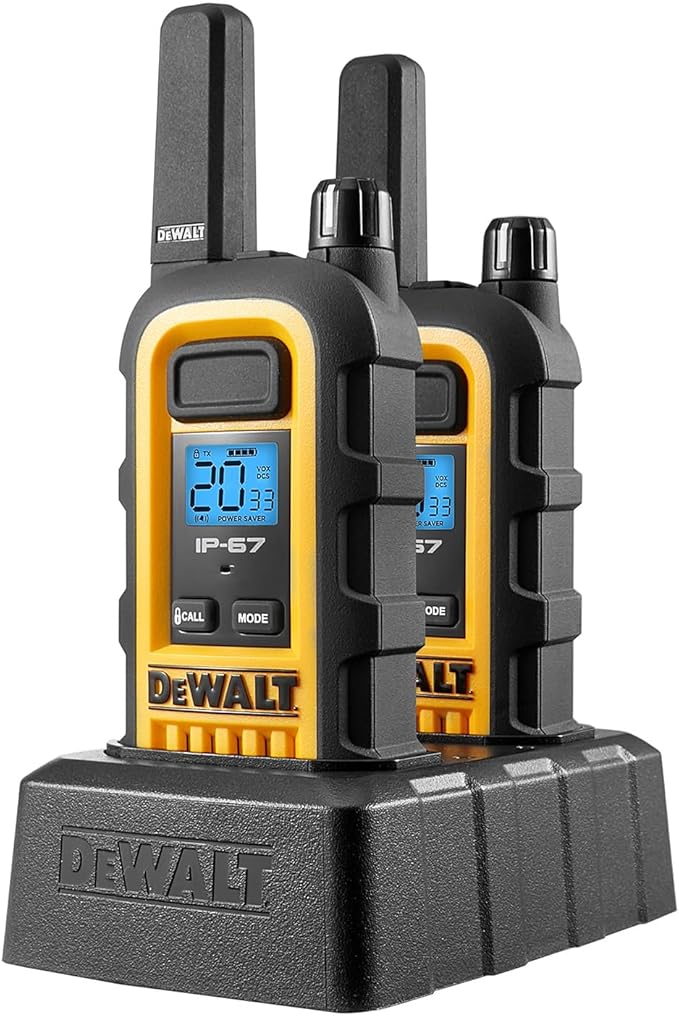 DEWALT DXFRS300 1 Watt Heavy Duty Walkie Talkies with Headsets - Waterproof, Shock Resistant, Long Range & Rechargeable Two-Way Radio with VOX (4 Pack) (2DXFRS300-SV1)
