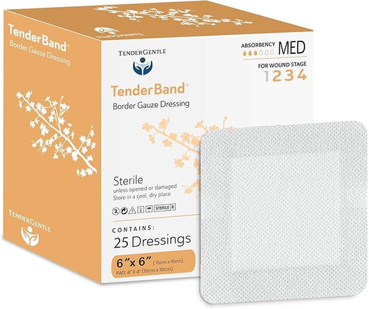 Bordered Gauze Island Dressing 6x6-25 Large Adhesive Bandages for Wound Protection - Good for Hospitals, Medical Facilities, First Aid Kits, and More
