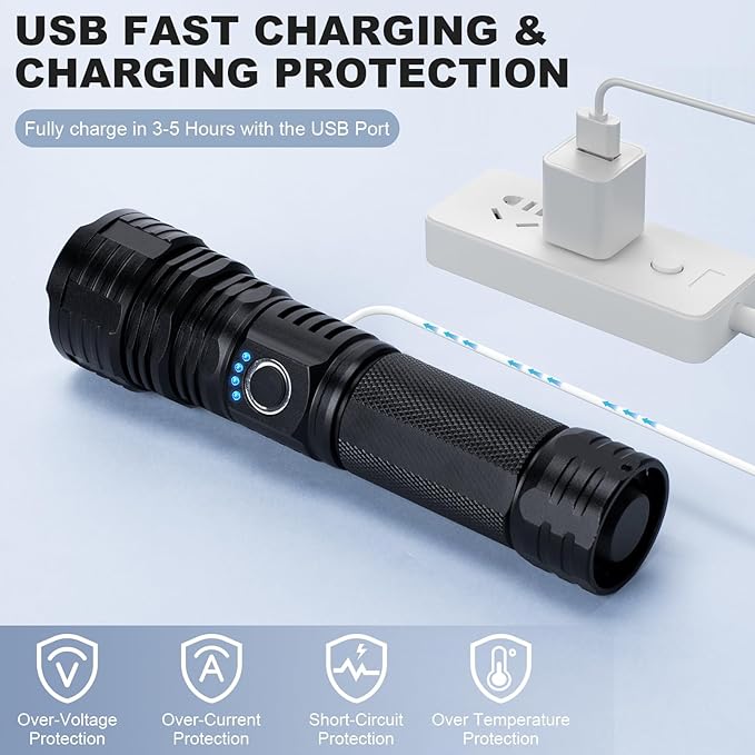 Rechargeable Flashlights High Lumens, 900000 Lumen Super Bright Flashlight, 2pack Led High Powered Flash Light, Flashlight for Home, Camping, 5 Modes/12h Run Time for Outdoor, IPX6 Waterproof
