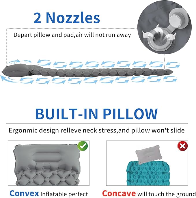 DDD Ultra-Light Inflatable Camping Sleeping Pad with its Built-in Foot Pump and Pillow - The Ultimate Camping pad, Hiking pad, Backpacking Pad and Lightweight for a Outdoor Sleep——Gray