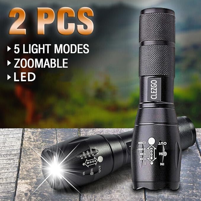 Flashlights High Lumens LED Powerful-Flashlights Handy Light Type 5 Modes Zoomable, Waterproof, Lightweight Flash Lights/Flashlights for Home,Outdoor,Emergencies,Camping,Travel-2 Pack