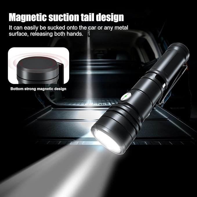 CYANSKY Rechargeable Flashlight,Super Bright,Flashlights High Lumens, Small EDC Flashlights for Emergencies,with Magnetic Base,IP68 Waterproof Flash Light for Camping,Hiking,Outdoor,Home (Black)