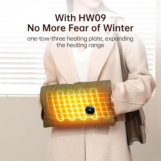 JISULIFE Hand Warmers Rechargeable, Foldable Hand Warmer Pouch with Power Bank, 6 Heating Levels, Heated Hand Muff, Fast Heating Pad Waterless, Gifts for Women, Suitable for Football, Camping, Hiking