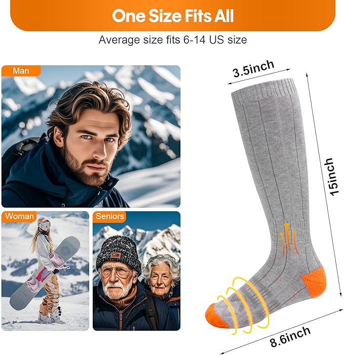 Heated Socks, Heated Socks for Women Men, 5000mAh Rechargeable Electric Heated Socks Up to 8 Hours, Washable Winter Warm Socks for Outdoors Work Fishing Hunting Skiing Cycling Hiking Camping