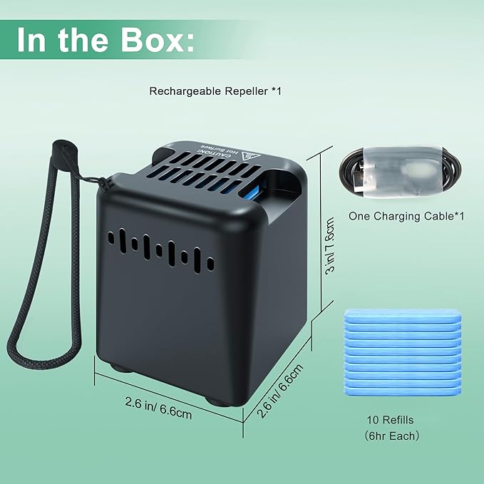 Mosquito Repellent Outdoor Patio, Rechargeable Mosquito Repeller Indoor with 20' Mosquito Protection Zone for Home Camping