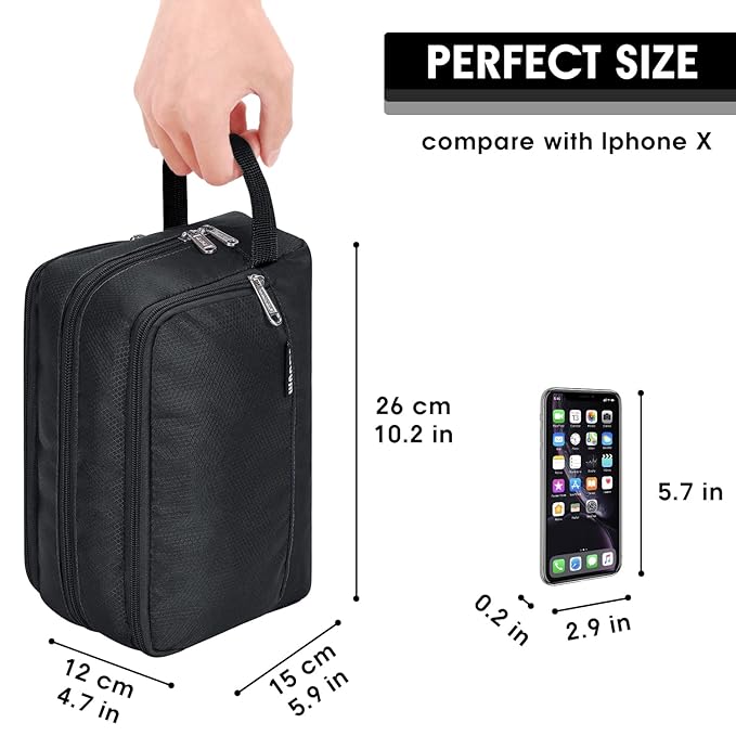 Toiletry Bag for Men Hanging Dopp Kit Water Resistant Shaving Bag Small Toiletry Bag for Traveling (Pure Black)