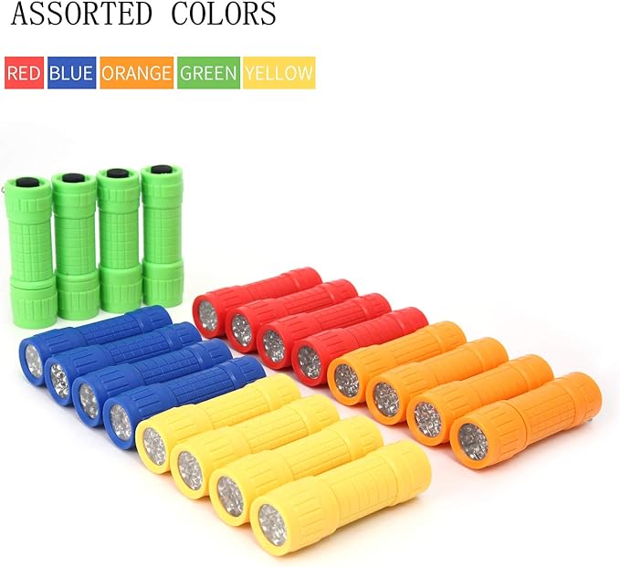 30-Pack Small Mini Flashlight Set, 5 Colors, 9-LED Handheld Flashlight with Lanyard,90-Pack AAA Battery Included for Kids/Night Reading/Party/Camping/Emergency/Hunting(30 Pack)