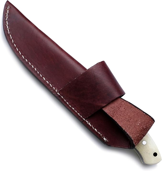 Handmade Damascus Steel Knife Bowie for Hunting,Survival,Camping,Bushcraft,Fixed Blade Dagger with Drop Point Full Tang Micarta Handle, Leather Sheath - WKD-781