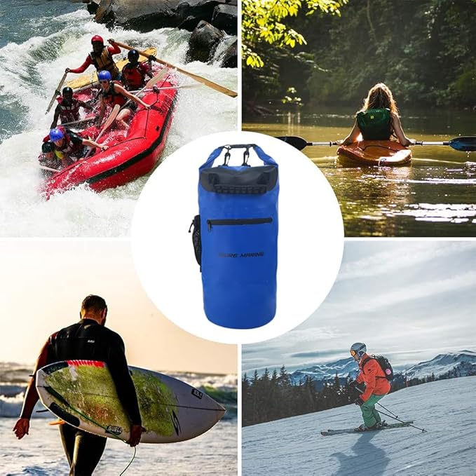 ISURE MARINE Waterproof Dry Bag with Zippered Pocket 20L,Waterproof Phone Case Roll Top Closure Travel Bags for Kayking, Boating, Kayaking, Surfing, Rafting and Fishing, Deck Bags Blue