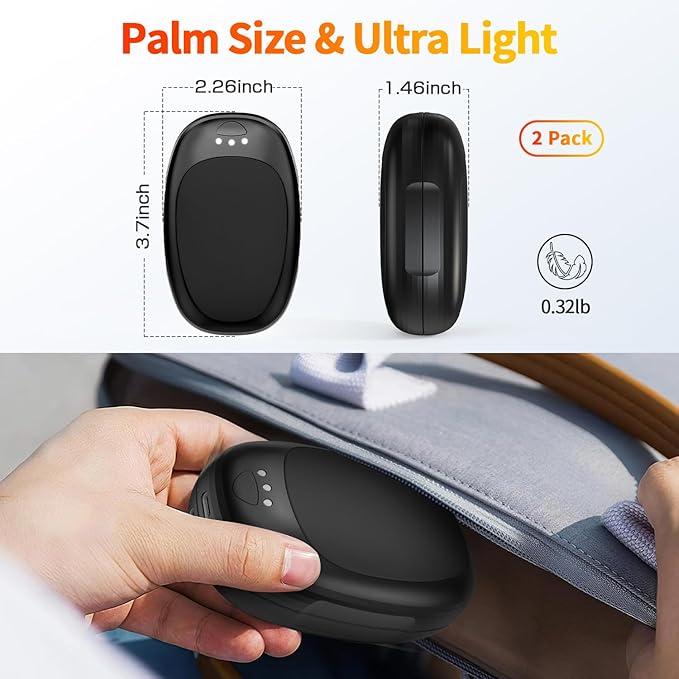 Hand Warmers Rechargeable 2 Pack, Electric Hand Warmer Reusable 4000mAh USB Portable Pocket Warmer, 10 Hrs Lasting Hand Heater for Camping Hiking Hunting Golf Ideal Warm Gift for Women Men