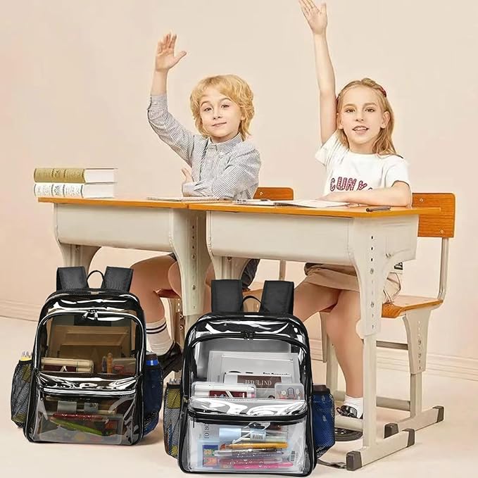 Clear Backpack,15 '' Clear Backpacks for School Heavy Duty PVC See Through Bag Waterproof Bookbag for Girls & Boys, Black