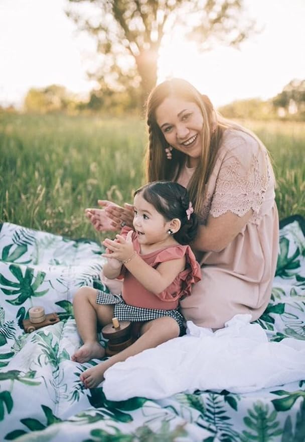 Little Unicorn Outdoor Family Picnic & Beach Blanket, Water-Resistant, Compact Fold, Large Size, 5 x 7 feet, (Tropical Leaf)