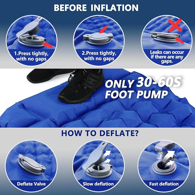 Sleeping Pad for Camping - Ultralight Camping Mattress with Pillow, Built-in Foot Pump, Compact Self-Inflatable Portable Camping Mat for Backpacking, Hiking, Car Traveling, Beach, Tent