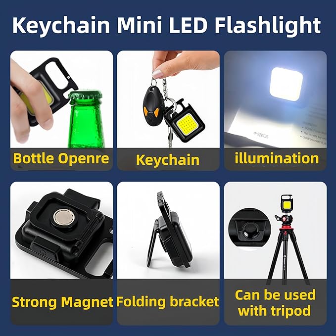 2 Pack COB Mini LED Flashlight Keychain Light Multifunctional Portable COB Camping Flashlights USB Charging Work Lights Fishing Lanterna(2 Pack)