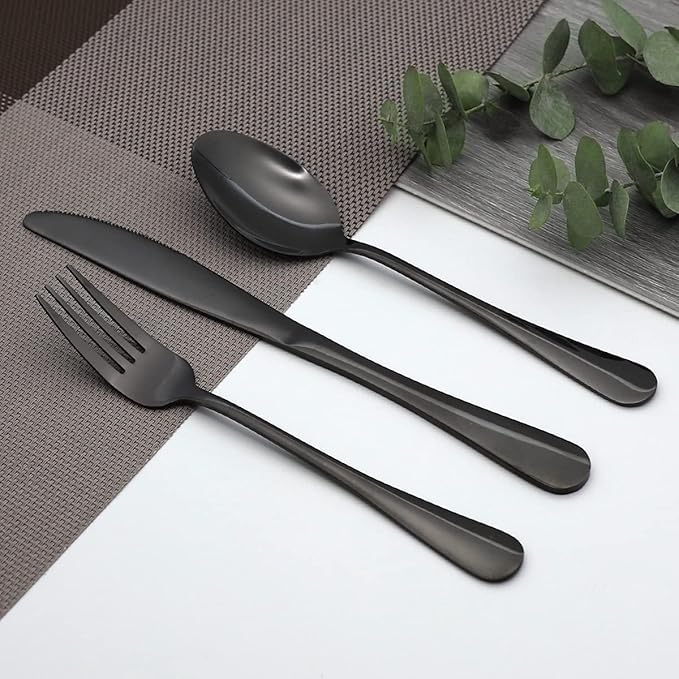 Portable Utensils Set,Reusable Travel Cutlery Set with Case Stainless Steel Flatware Set for Camping 8pcs Including Dinner Knife Fork Spoon Chopsticks Boba Straw (Black)