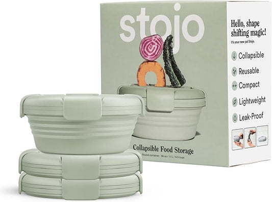 STOJO Collapsible Bowl - Opaque Sets- Reusable Silicone Bowl (3, Sage)