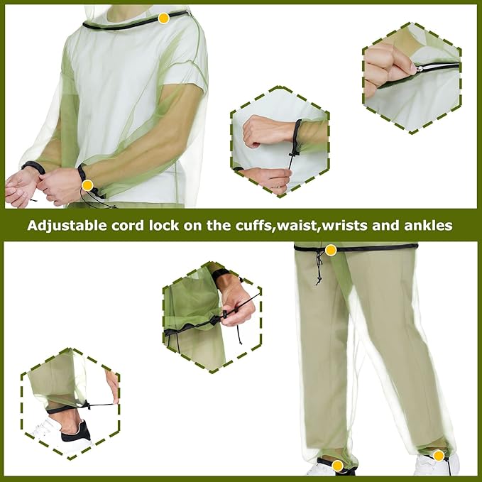 HENNCHEE Mosquito Suits for Adults, Mesh Net Bug Jacket Pant Suit, Outdoor Full Body Protection Mosquito Proof Clothing