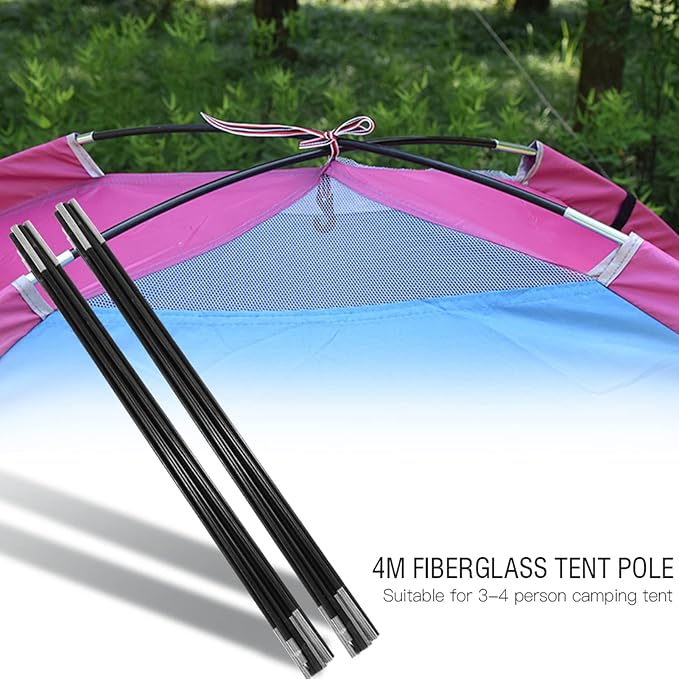 Fiberglass Tent Poles 3.96M, 2 Pieces Universal Fiber Glass Tent Rod Tarp Poles for Awnings, Portable Lightweight Replacement Poles for Camping, Hiking Accessories