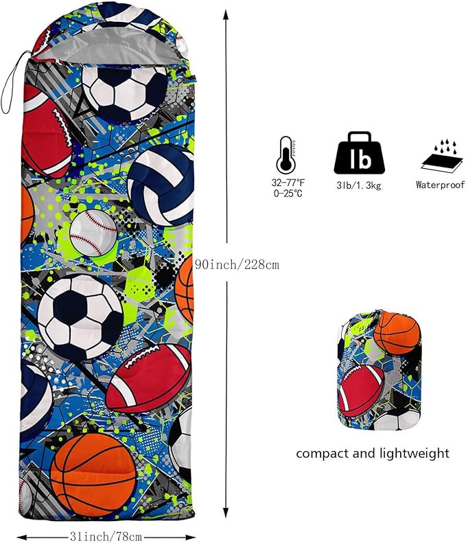Kids Sleeping Bag for Boys Girls,Cute Puppy Print-Lightweight Warm Portable Outdoor Indoor-Waterproof Cold Weather Resistant Sleeping Bag for Camping Hiking