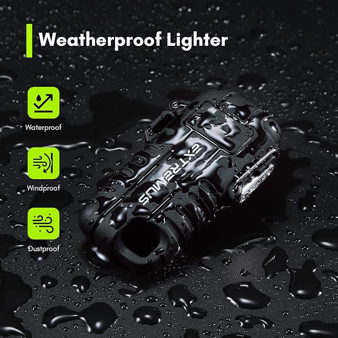 Extremus Blaze 360 Rechargeable Electric Lighters, Dual Arc Lighter, Windproof Plasma Lighter, Waterproof Lighter, Flameless Lighter with Whistle Lanyard for Camping (Black Flex)