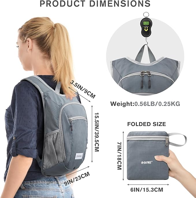 G4Free 10L/15L Hiking Backpack Lightweight Packable Hiking Daypack Small Travel Outdoor Foldable Shoulder Bag(Dark Grey)