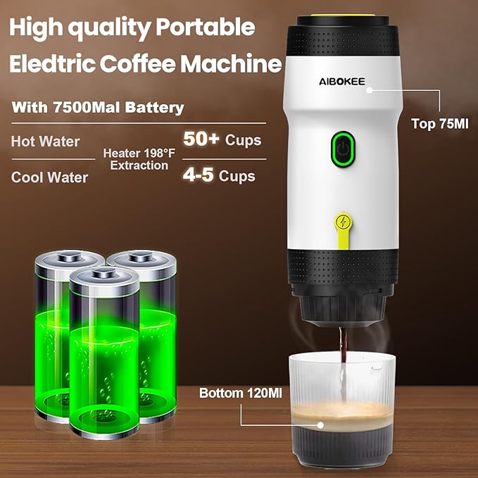 Portable Espresso Maker,Travel Coffee Maker for Camping, Car Coffee Maker Self-Heating with USB-DC,3-in-1 Extraction of 8g Ground Coffee & NS Capsule for Hiking,Office,RV(White)