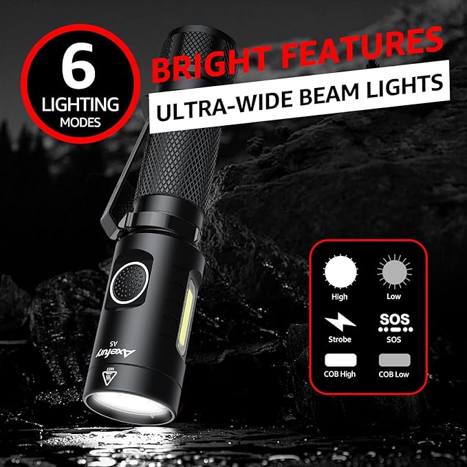 A5 Flashlight,EDC Flashlight with Magnet, 2Pack Mini Tactical Flashlight,Dual Fuel Max 700 High Lumens,6 Modes,Cob worklight for Camping, Emergency(Not Included Battery) Gift
