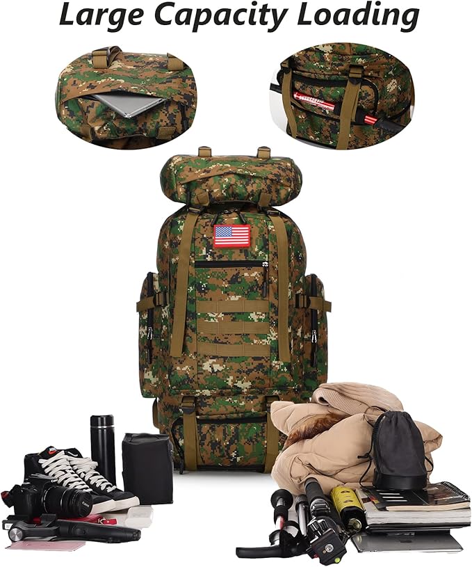 100L Hiking Camping Backpack Tactical Backpack for Men and Women Large Survival Hunting Waterproof Backpack Molle Rucksack Military Camping Backpacking Daypack''