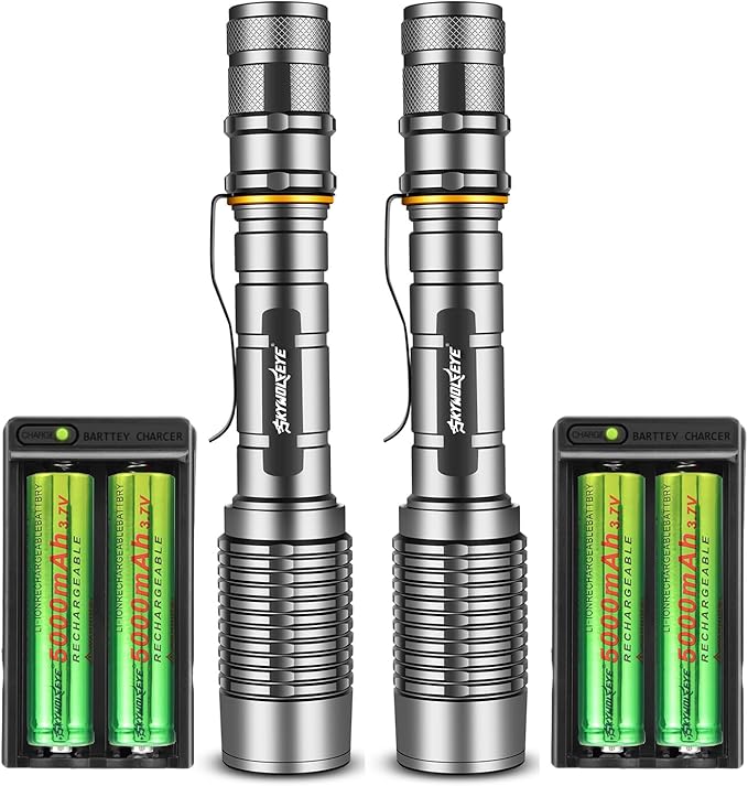 Led Flashlight 2 Pack Super Bright Flashlights Rechargeable High Lumens Torch 5 Modes Zoomable Waterproof for Camping Kids Adults Outdoor Hiking Emergency (Brown)