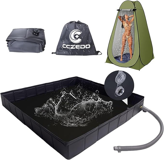 Portable Shower Pan - Upgraded Foldable Shower Base Bottom Drainage Hole Design with Storage Bag Tent Flooring Camping Gear for Rv,Outdoor Camping Shower,Beach,Pet Bath