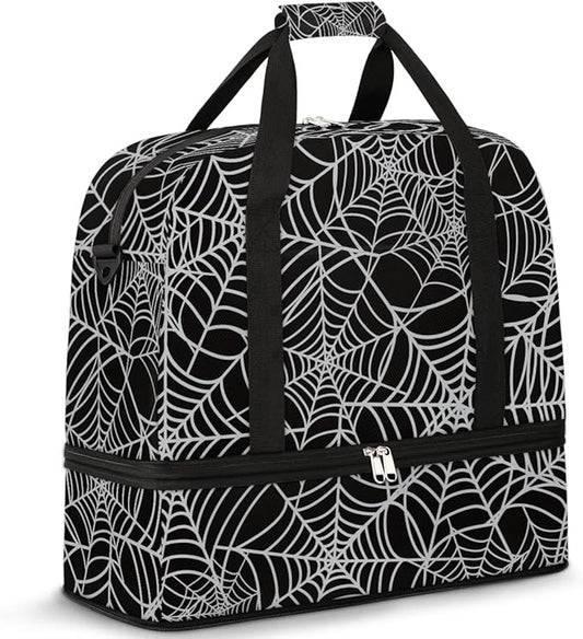 cfpolar Woman Travel Duffel Bag Halloween Spider Web Foldable Tote Carry On Luggage Sports Gym Bag With Shoe Compartment Overnight Weekend Yoga Workout Bag Training Handbag