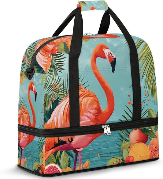 cfpolar Woman Travel Duffel Bag Tropical Flamingo Foldable Tote Carry On Luggage Sports Gym Bag With Shoe Compartment Overnight Weekend Yoga Workout Bag Training Handbag