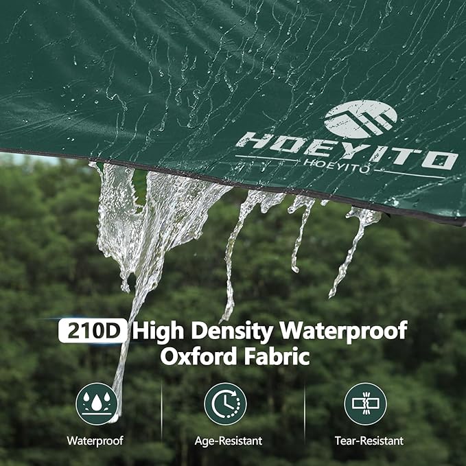 Camping Tarp with Poles & Retainer,15x12.5FT Large Waterproof 210D Oxford Cloth Camping Canopy, Anti-UV UPF100+ Tent Tarp Car Awning for Outdoor, Picnic, Hammock, Car, Backpacking(Green)