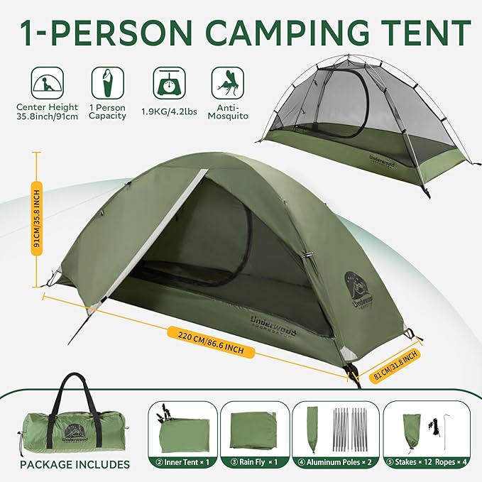 1/2 Person Backpacking Tent for Camping - Ultralight & Waterproof Outdoor Camping Tent, Easy Set Up Compact Tent for 3 Season, Lightweight Tents for Hiking by Underwood Aggregator
