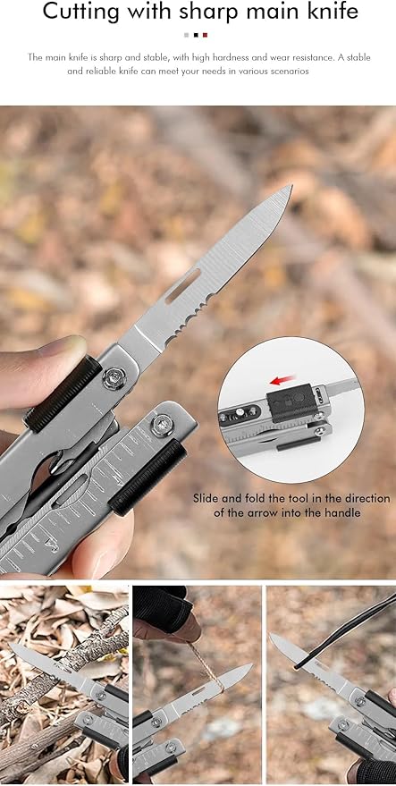 13 in 1 Portable Multifunction Tool Pliers Screwdrivers ire Stripper Folding Plier Pocket Cutter EDC Combination Tools for Outdoor Camping Fishing (Silver)