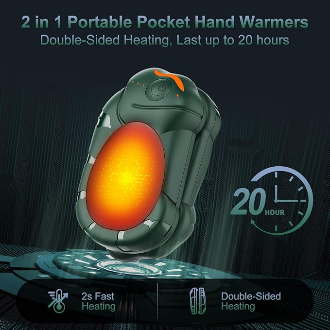 Hand Warmers Rechargeable 2 Pack, Chameleon-Shaped Electric Hand Warmers, Up to 20 Hrs Portable Reusable Pocket Heater Gift for Men, Women, Christmas, Outdoor, Camping, Golf