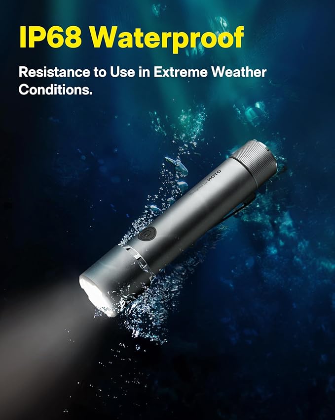 HOTO LED Flashlight High Lumens, Rechargeable Tactical Flashlight Super Bright, IP68 Waterproof Flash Light with Clip, 5 Modes Handheld Flashlights for Emergency, Outdoor, Camping